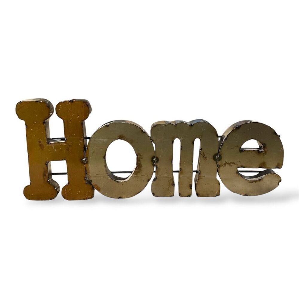 Rustic Bronze Silver Home Freestanding Distressed Metal Decor Sign